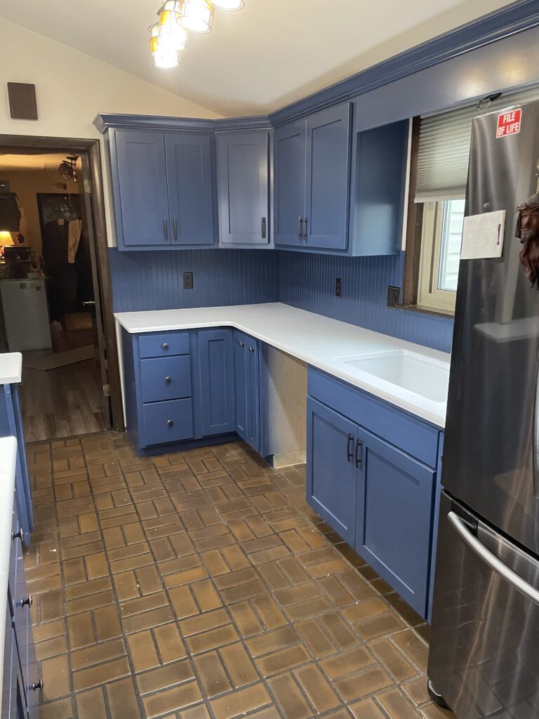 Blue Kitchen Beadboard backsplash