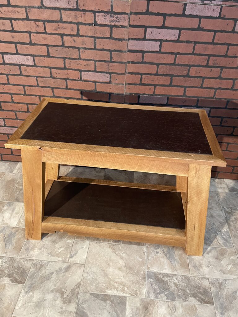 Reclaimed Lumber Table with barn metal top and shelf