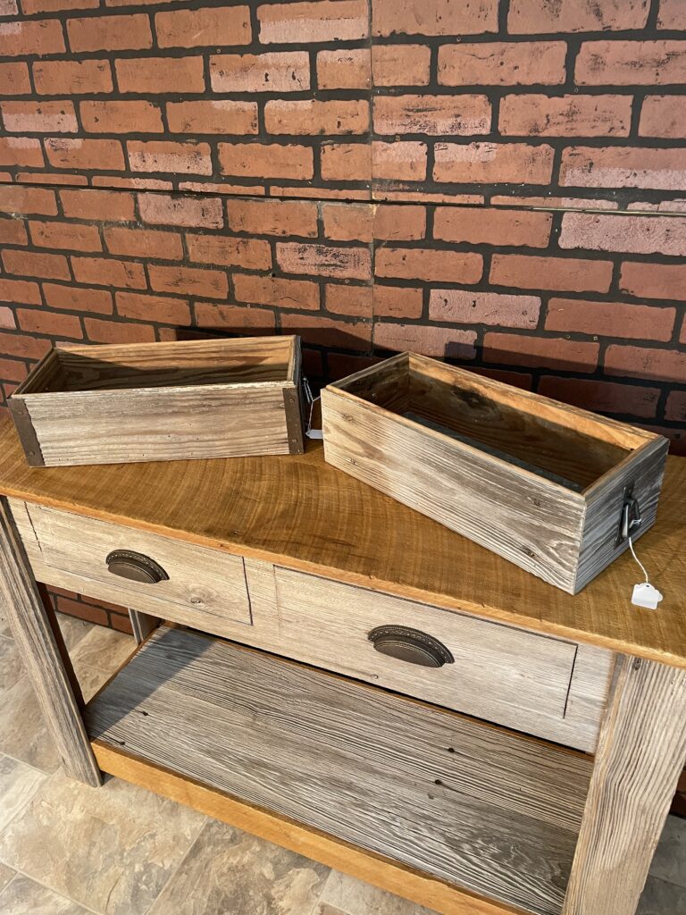 Reclaimed Lumber Console/Sofa Table with Decorative boxes